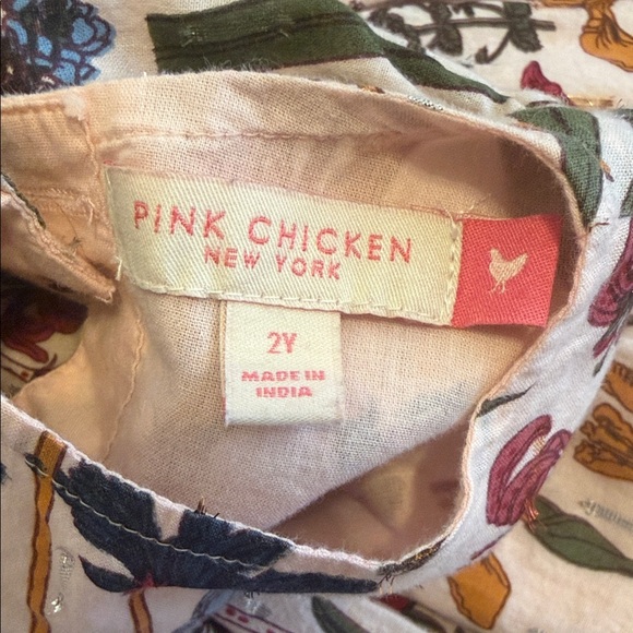 Pink Chicken Floral Kids Dress - Cream and Multicolor - Picture 3 of 4